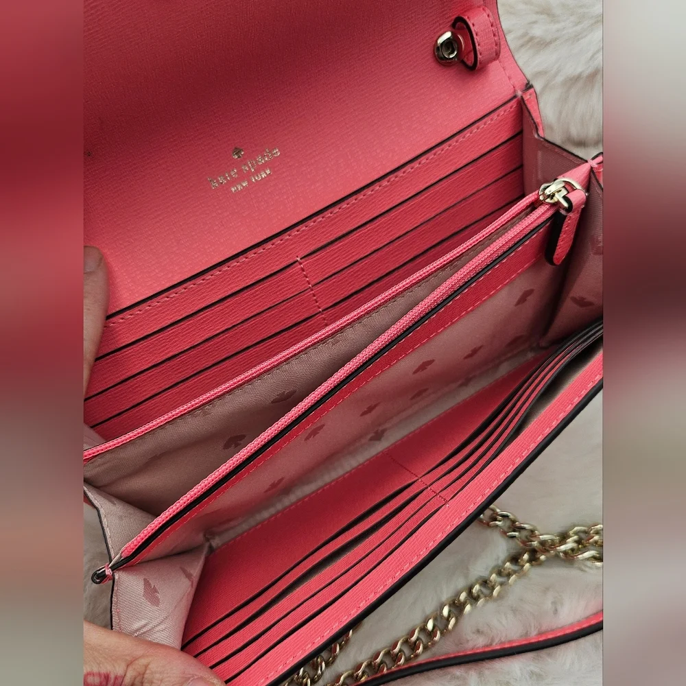 Kate Spade pink peach clutch wallet crossbody bag gold chain‎ straps - Picture 9 of 10
